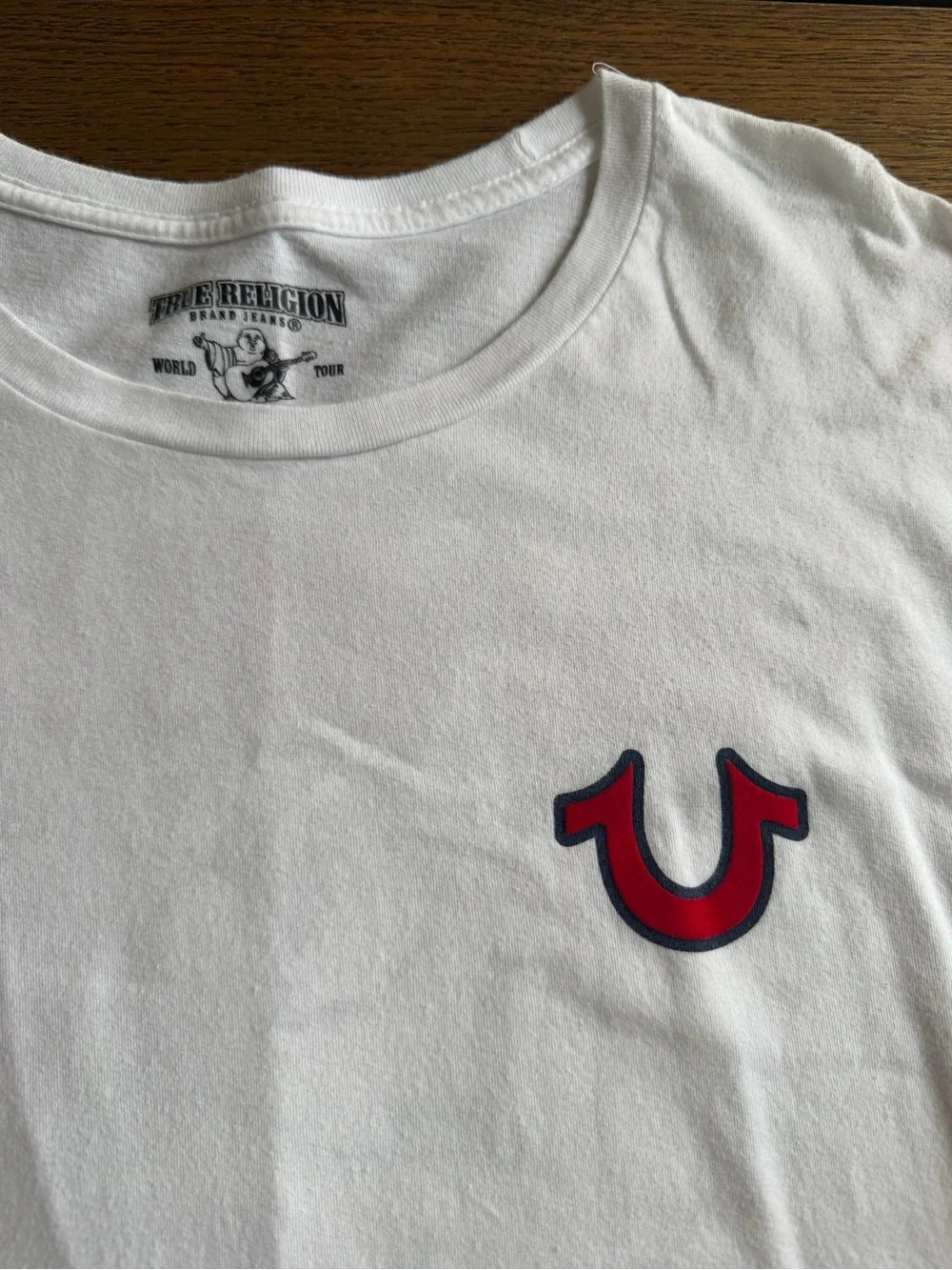 True Religion White Short-Sleeve Tee with Red Logo
